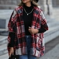 thumbnail image 4 of Winter Fleece Hoodie Jacket For Women Vintage 3/4 Sleeve Plaid Print Shawl Cardigan Vintage Pocket Open Front Warm Coat Outerwear, 4 of 6