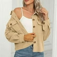 thumbnail image 7 of Womens Casual Oversized Shacket Jacket Corduroy Cropped Jackets with Pockets Long Sleeve Button down Shirts Blouses Coat for Women, 7 of 7