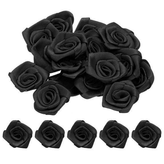 Uxcell 50pcs 3cm Ribbon Roses for Crafts Artificial Fabric Flowers, Black
