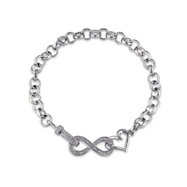 1/10 Carat (ctw) Diamond Infinity Heart Bracelet in Sterling Silver