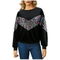 thumbnail image 2 of Craaazy Women's Fashionable Color Blocking Sequin Long Sleeved Casual Sweatshirts Gifts, 2 of 9