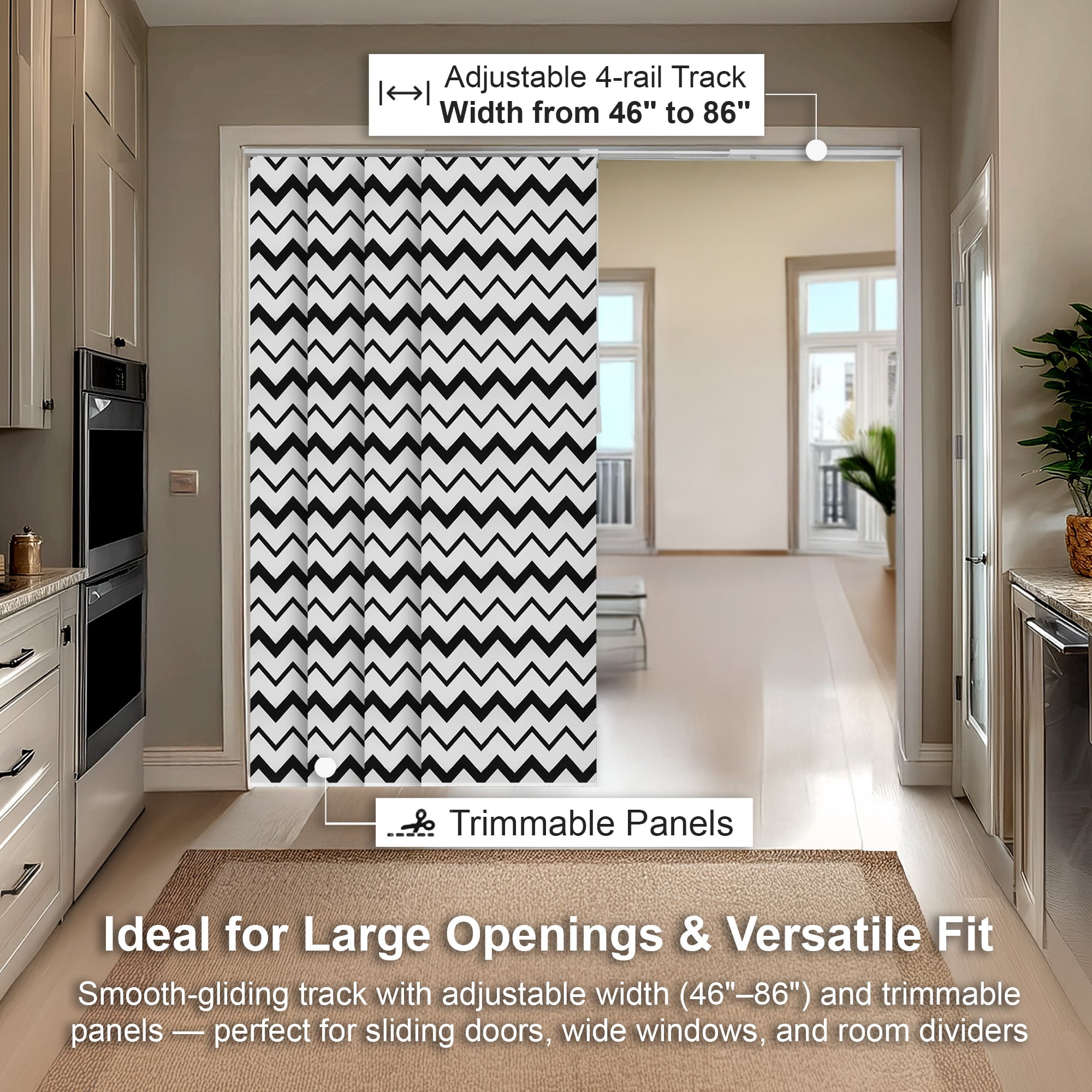 Chicology Adjustable Sliding Panel Blinds. Wave, 46"-86"W X 0"-96"H