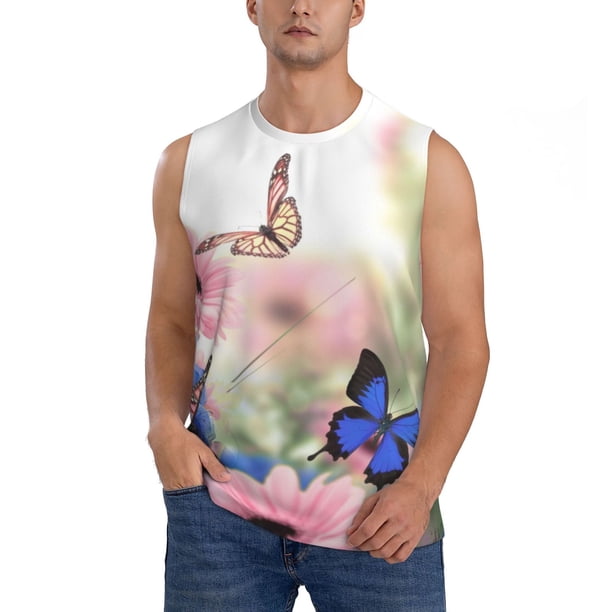Balery Butterfly And Flowers Camisetas sin mangas para hombre, absorbe la humedad y protege contra el mal olor.-XX-Large