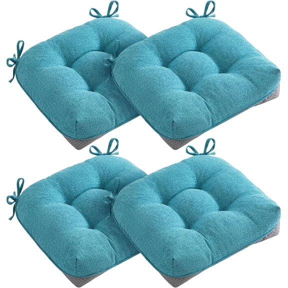 Chair Cushions for Dining Chairs, Memory Foam Kitchen Chair Cushions Set of 4, Non-Slip Thick Dining Room Chair Pads Seat Cushions, 15.5" x 15.5" x 4" (Aqua Blue)