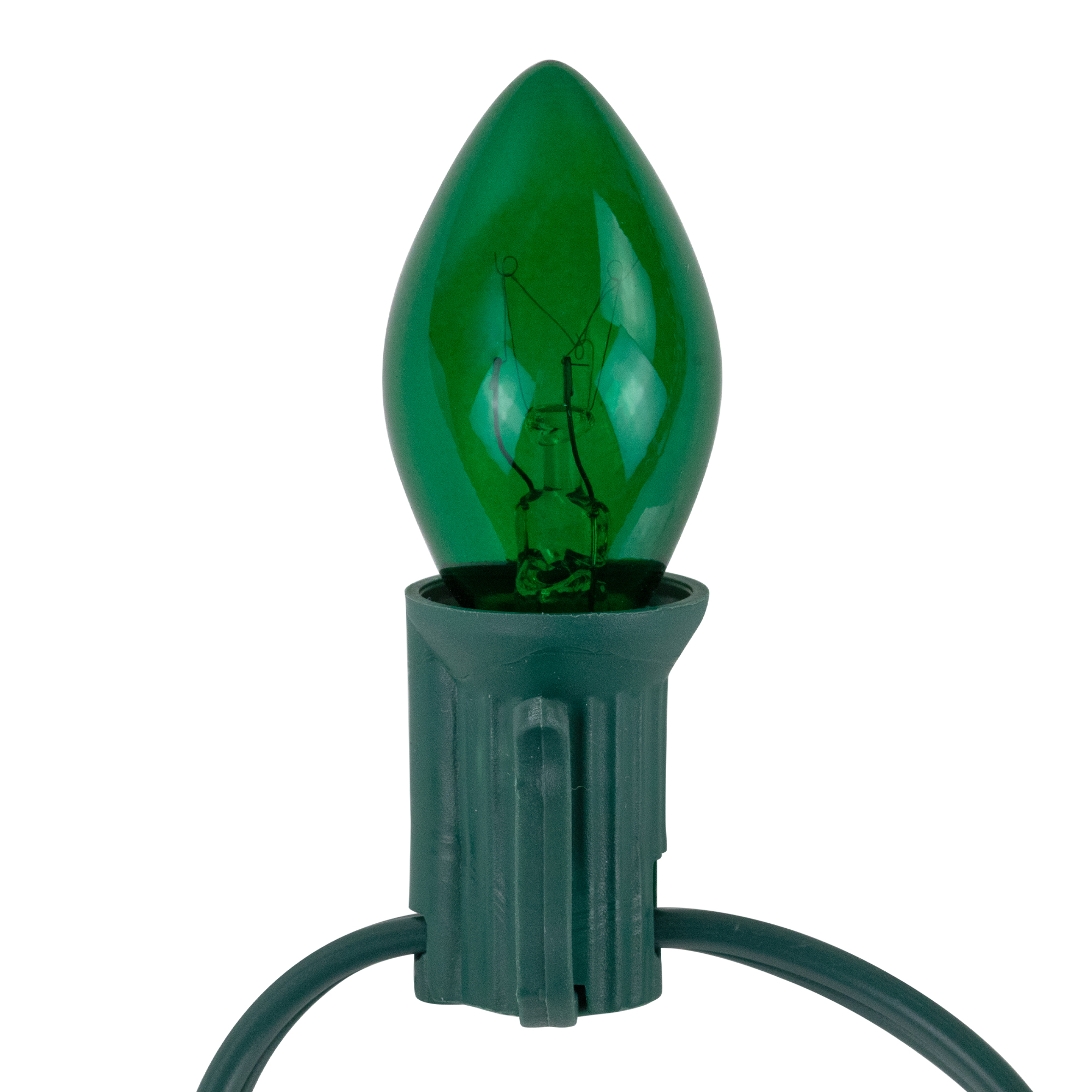 Set of 25 Transparent Green C7 Christmas Lights 12" Spacing - Green Wire