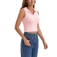 thumbnail image 4 of INSPIRE CHIC Summer Sleeveless Cropped Tank Tops for Women Golf Polo Shirts Collared V Neck Athletic Workout Tops XL Pink, 4 of 6