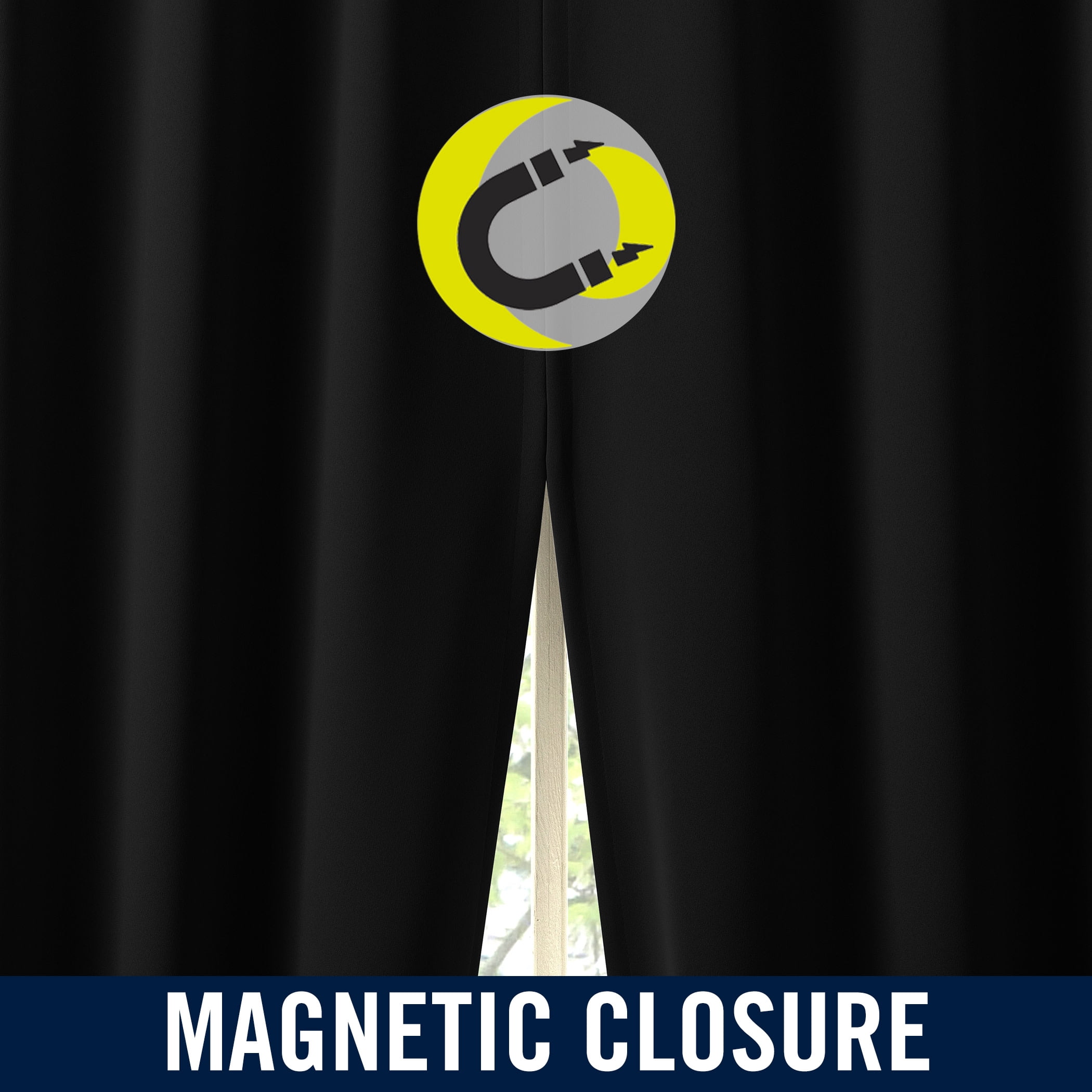 Sun Zero Graham 2-pack Magnetic Closure 100% Blackout Grommet Curtain Panel Pair, 40"W x 108"L, Black
