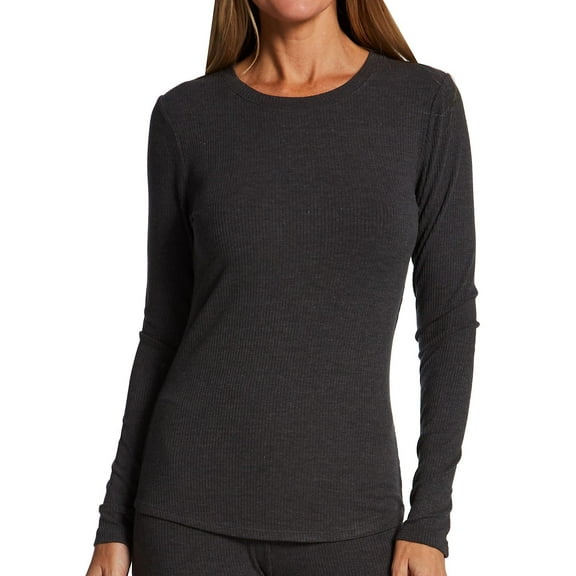 Cuddl Duds Ribbed Charcoal Heather Crewneck Long-Sleeve Top M