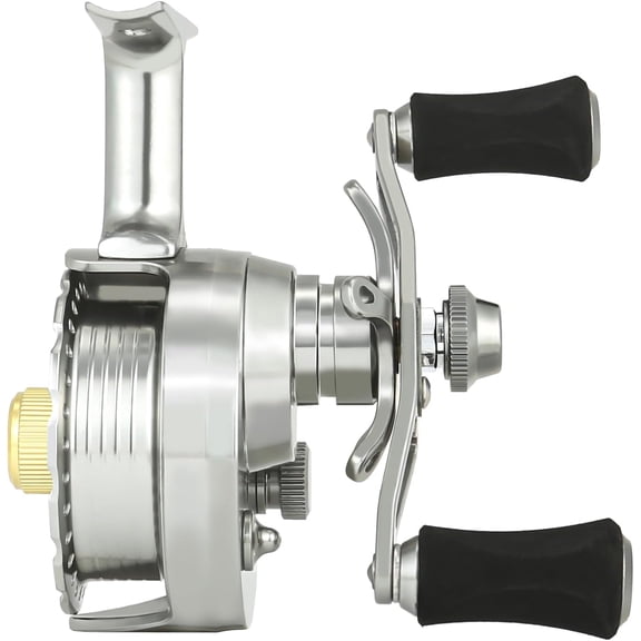 Inline Ice Fishing Reel with Adjustable Drop Rate, Star Drag and Push-Button Free Spool Feature, Made of CNC Machined Aluminum 2.7:1 Ratio 5 Ball Bearings