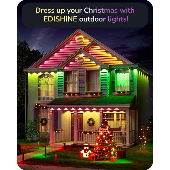 EDISHINE 120FT Permanent Outdoor Lights for Outdoor Decor, 80 LED Eave Light with App/Remote, Smart Rainbow RGBW Holiday Light with 50 Scene Modes, IP67 Waterproof,Compatible with Alexa Google