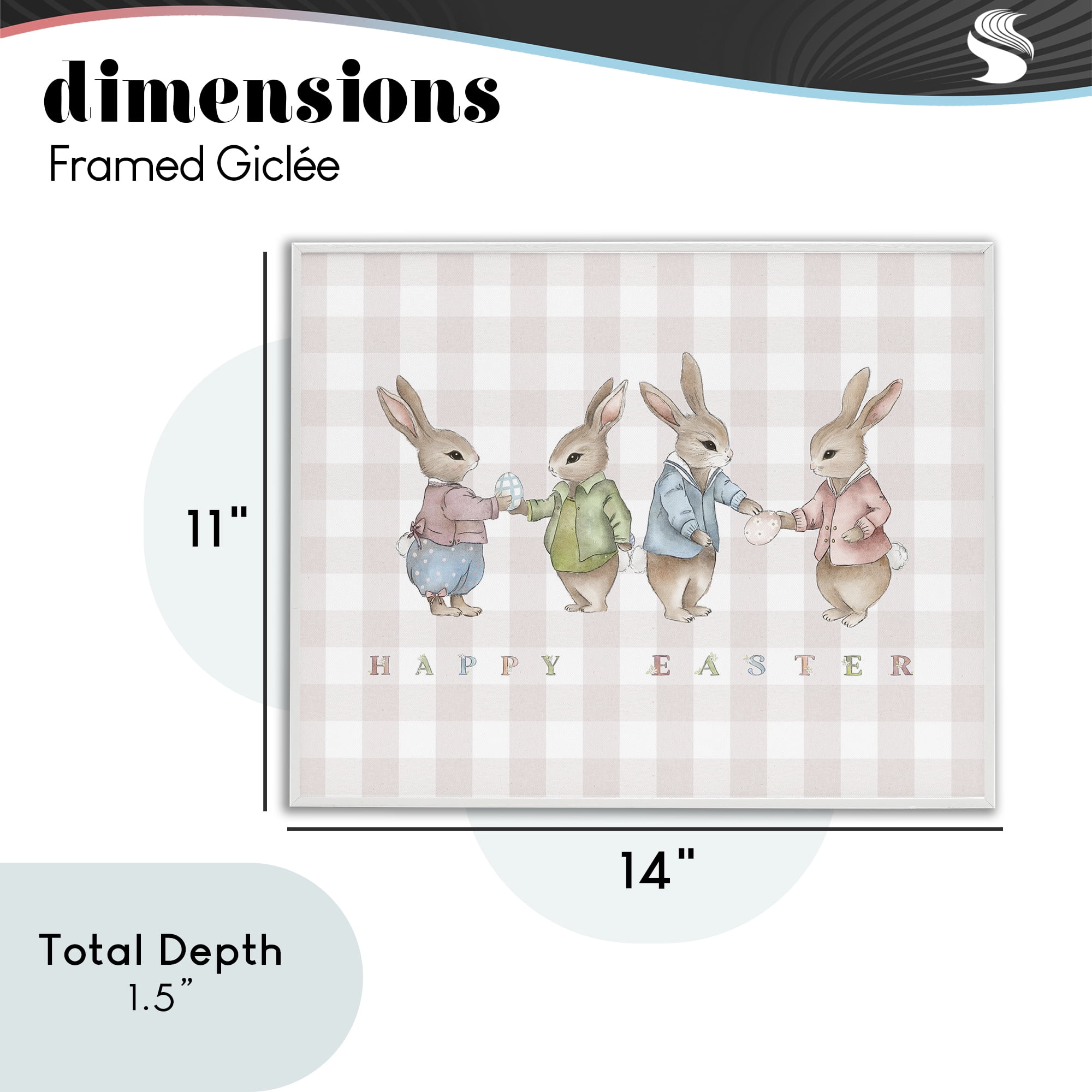 Stupell Industries Easter Bunnies Pink Gingham White Framed Giclee Art, design by Leah Straatsma