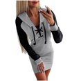thumbnail image 2 of Babysbule Dresses For Women Stylish Spring Fall Pullover Hooded Patchwork Hollow Out Long Sleeve Sheath Slim Mini Dress, 2 of 7