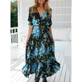 thumbnail image 2 of SUNSIOM Femmes Imprimé Floral Robe Longue Demi-Manches V-Cou Fente Ourlet Fluide une Ligne Robe pour l'Été, 2 of 6