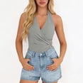 thumbnail image 6 of Felirenzacia Womens Halter Top Tie Wrap Sleeveless Ruched V Neck Fitted Summer Tops Backless Bussiness Casual Clothes,Gray,S, 6 of 9