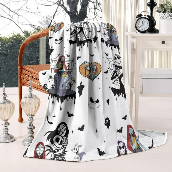 Halloween Nightmare Before Warm Flannel Blanket Soft Christmas Jack Skeleton Throws for Couch Bed Chair and Blanket for All Season,50" X 60"