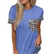 thumbnail image 1 of Camiseta de manga corta para mujer, Tops con bolsillo para mujer, camiseta con costuras de rayas de leopardo, Camiseta holgada informal para mujer, ropa 2022, 1 of 4