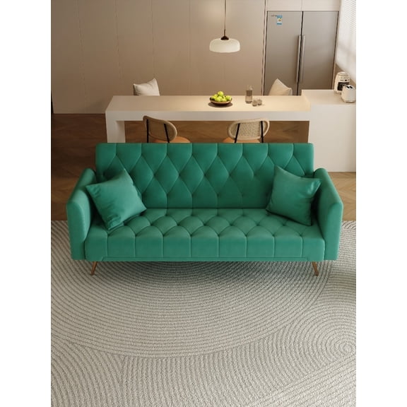 Modern American Retro 71-inch Green Velvet Convertible Sofa for Small Spaces
