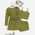 thumbnail image 3 of DuoJiaJ Womens 3 Piece Pajama Set With Robe Top And Shorts Loungewear Set Plus Size Satin Pajamas Women Green, 3 of 4