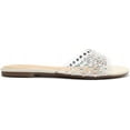 thumbnail image 2 of Schutz Greece Pearl Open Toe Slip On Studded Clear Straps Flat Sandals (Pearl, 6.5), 2 of 3