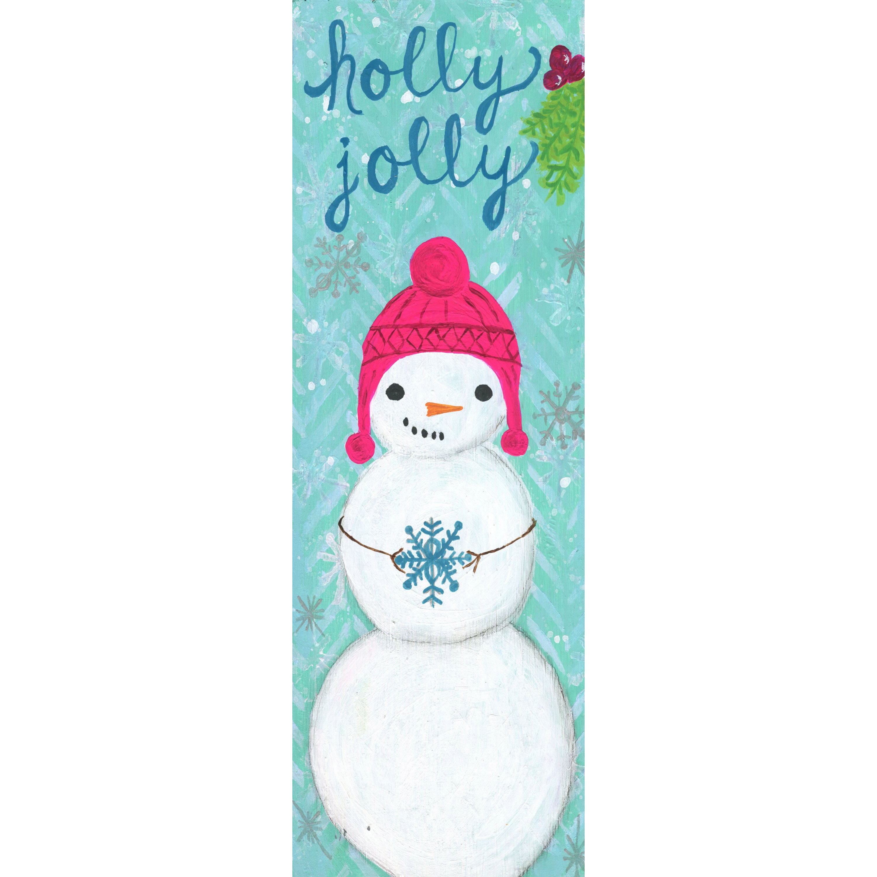 Marmont Hill "Holly Jolly Snowman" by Jill Lambert Painting Print on Wrapped Canvas