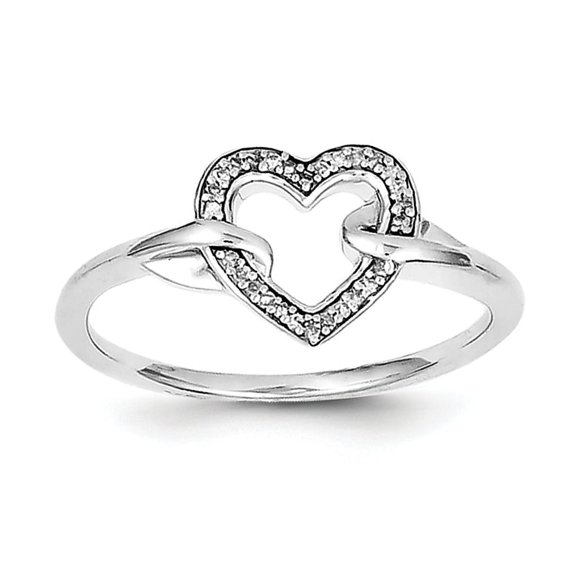 Sterling Silver Rhodium Plated Diamond Heart Ring QR5689