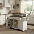 thumbnail image 3 of Homy Casa 53.2" Farmhouse Kitchen Island with Storage, Drawers & Cabinet, Rolling Kitchen Cart, 3 of 11