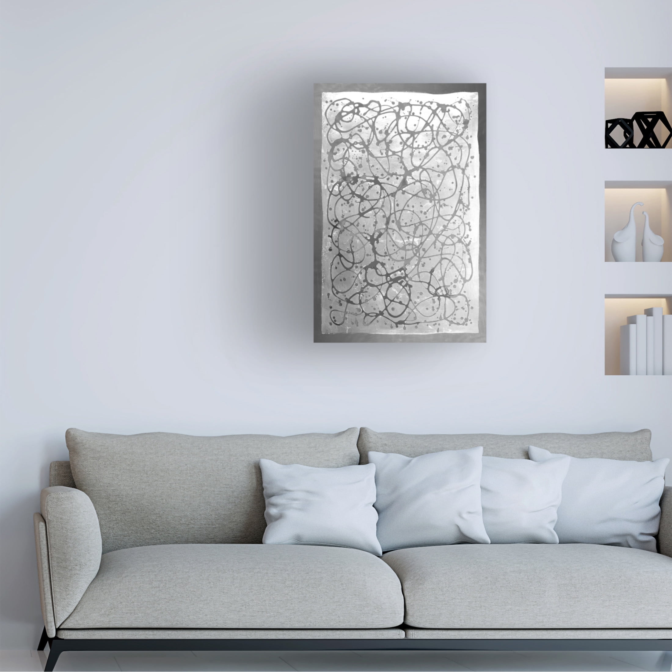 Canvas Wall Art - Vanna Lam 'Graffiti in Silver I' Wall Art for Living Room, Bedroom, or Office Décor by Trademark Fine Art - 22 x 32 Inches