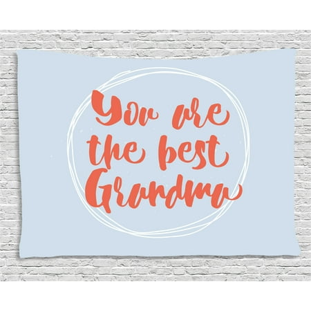 Grandma Tapestry, Doodle Circles on Pastel Background and Calligraphic Best Grandma Quote, Wall Hanging for Bedroom Living Room Dorm Decor, 80W X 60L Inches, Pale Blue Dark Coral, by (Best Department Store Concealer For Dark Circles)
