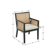 Guyou Rattan Dining Chairs Set of 2, Mid Century Modern Linen Upholstered Dining Room Armchairs, Farmhouse Wooden Kitchen Chairs with Cane Back and Black Hardwood Frame for Living Room, Beige