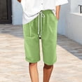 thumbnail image 6 of fatyb Summer Womens Knee Length Shorts Elastic Waist Drawstring Casual Plain Long Shorts with Pockets, 6 of 7