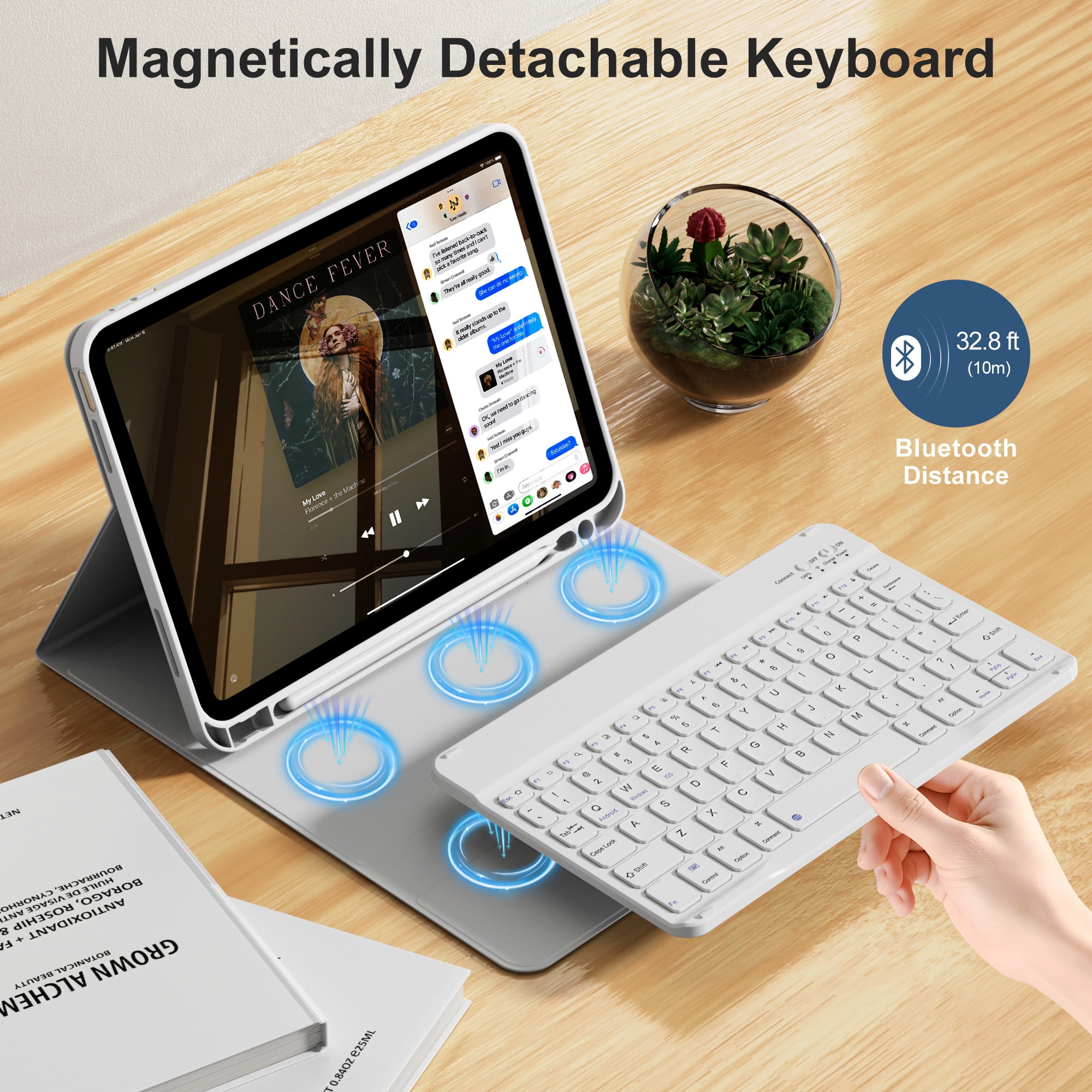 KVTVOU Keyboard Case for iPad A16 11 inch 2025 / 10th Generation 10.9 inch 2022, Detachable Wireless Keyboard Cover with Pencil Holder for iPad 11/10th Gen, Gray