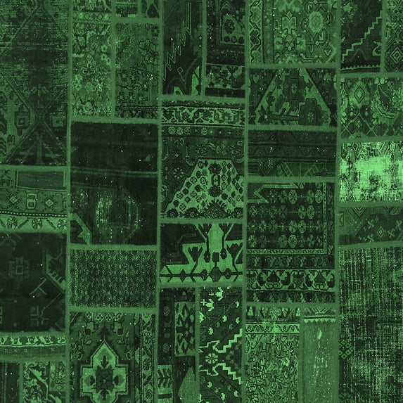 Ahgly Company Indoor Square Oriental Emerald Green Modern Area Rugs, 5' Square