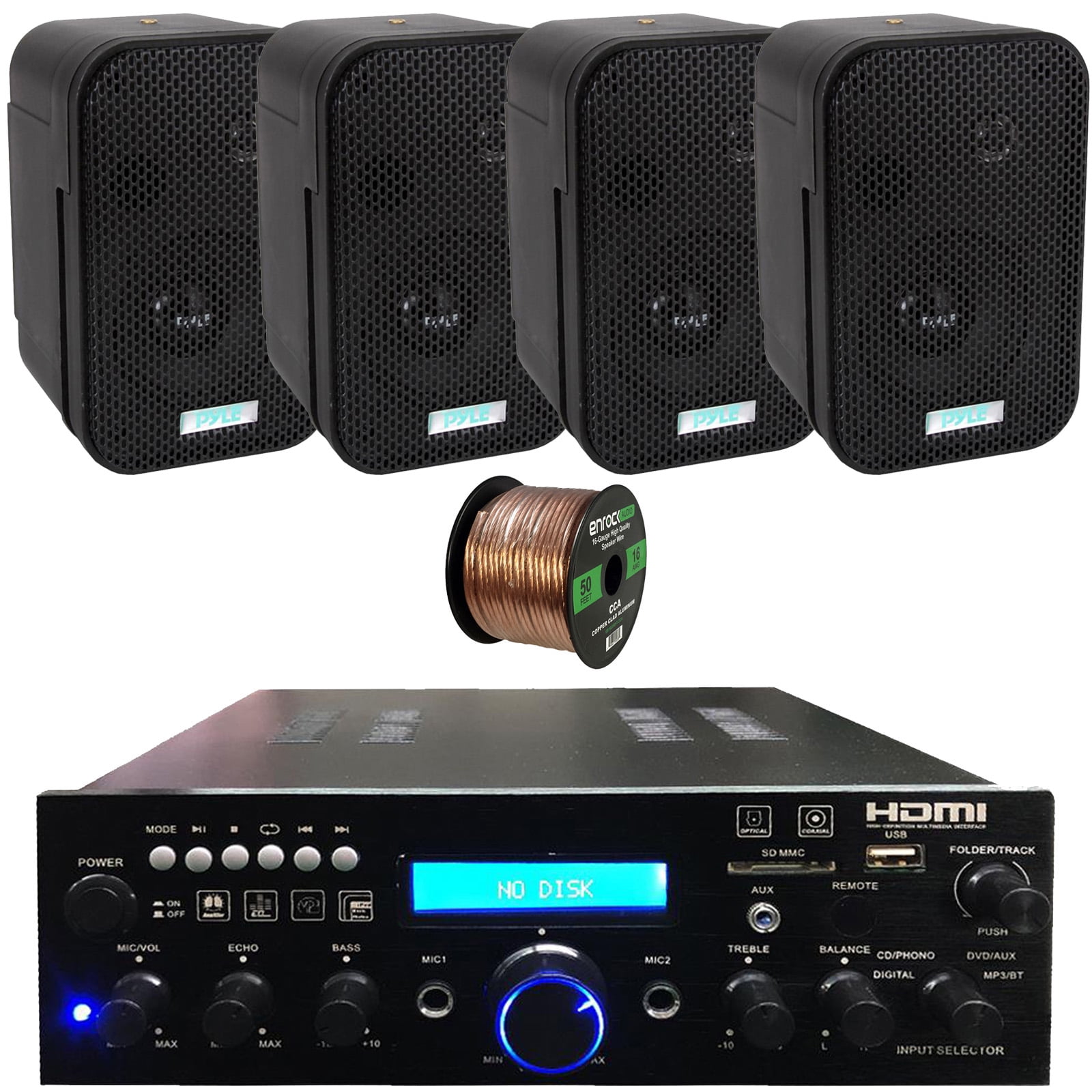 Black Wireless Bluetooth Power Amplifier System 300W 4 Channel Home Theater Audio Stereo Sound Receiver Box Entertainment w/USB Black & Dual Waterproof Outdoor Speaker System RCA 
