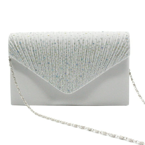 Satin Rhinestone Evening Clutch Bag Elegant Women Formal Party Purse Shoulder Bag for Wedding Prom Cocktail Party Bridal Dinner Event Handbag Sky White