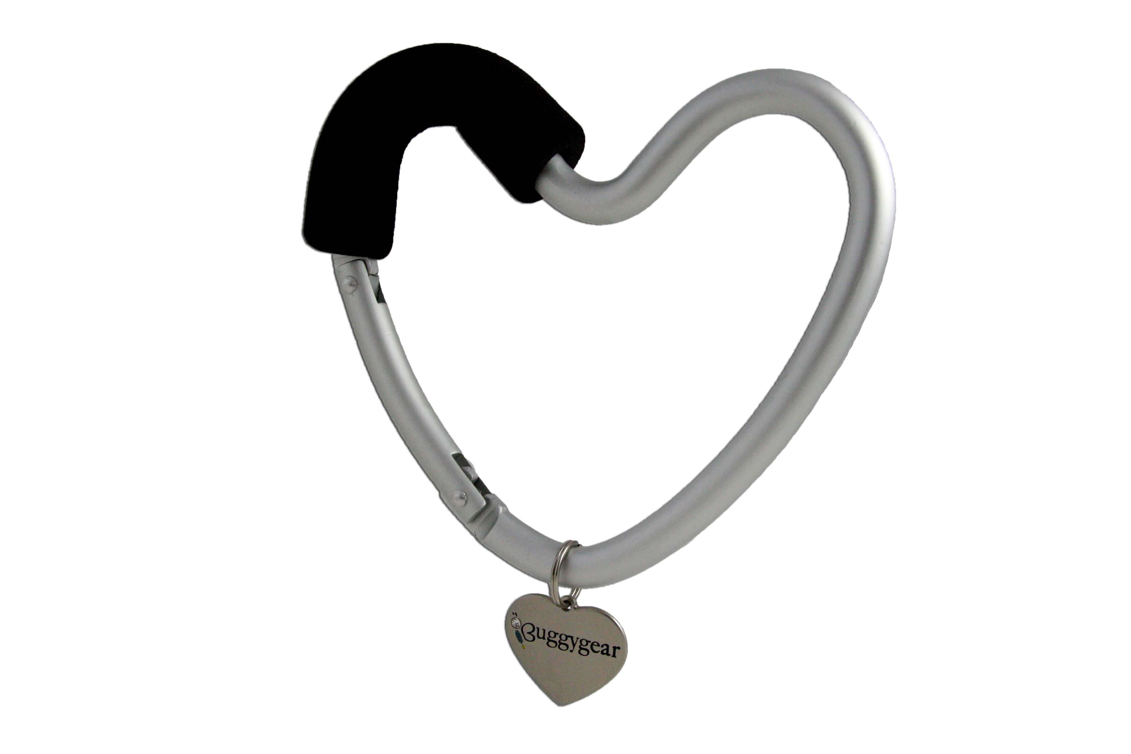 BuggyGear Stroller Heart Hook - Silver Aluminum/Black Foam
