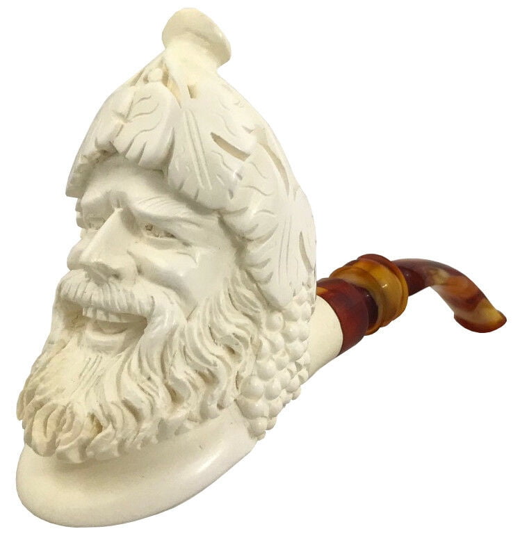 Large Laughing Bacchus White Turkish Meerschaum Smoking Pipe 5314K