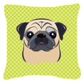 thumbnail image 1 of Checkerboard Lime Green Fawn Pug Fabric Decorative Pillow, 14 x 14 In., 1 of 1