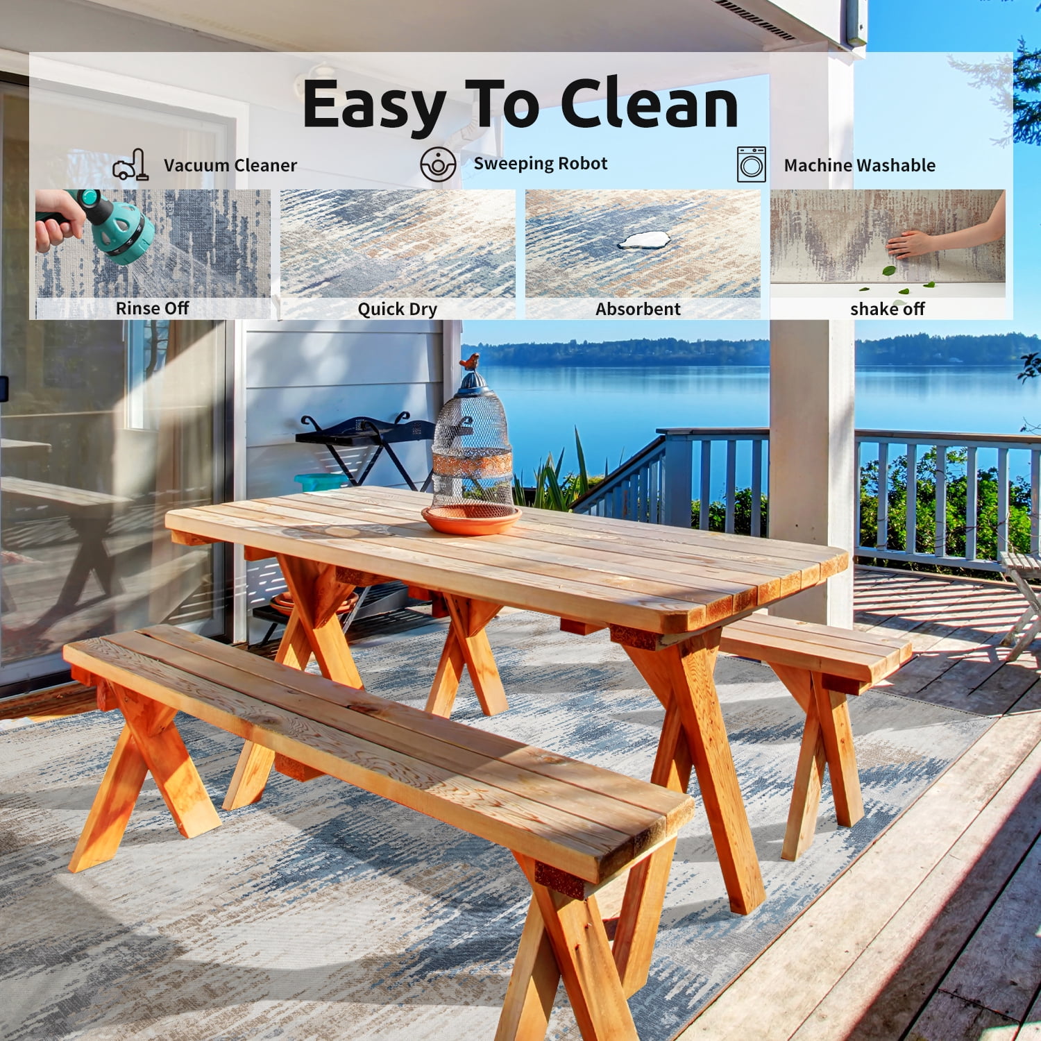 VUNATE Outdoor Rugs 5'x7' Modern Diagonal Patio Carpet Washable Area Rug for Living Room Indoor Outdoor Balcony Blue
