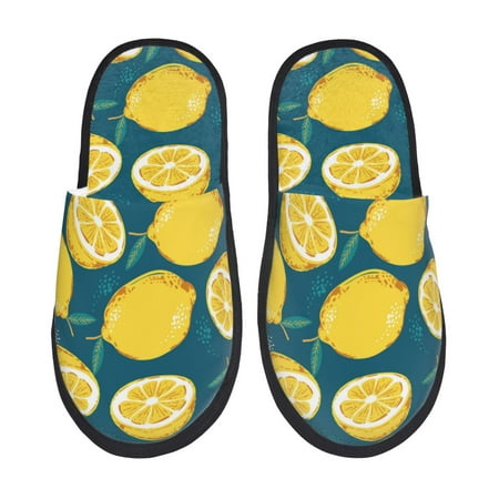 Balery Lemon Slient Indoor Furry Fleece Comfort House Shoes Soft Non-Slip Home Shoes Cotton slippers House Slippers-- Large
