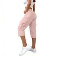 thumbnail image 6 of Cargo Capris for Women Casual Stretch Straight Leg Cargo Pants Loose High Waisted Button Cropped Trouser with Pocket Pink XL, 6 of 7