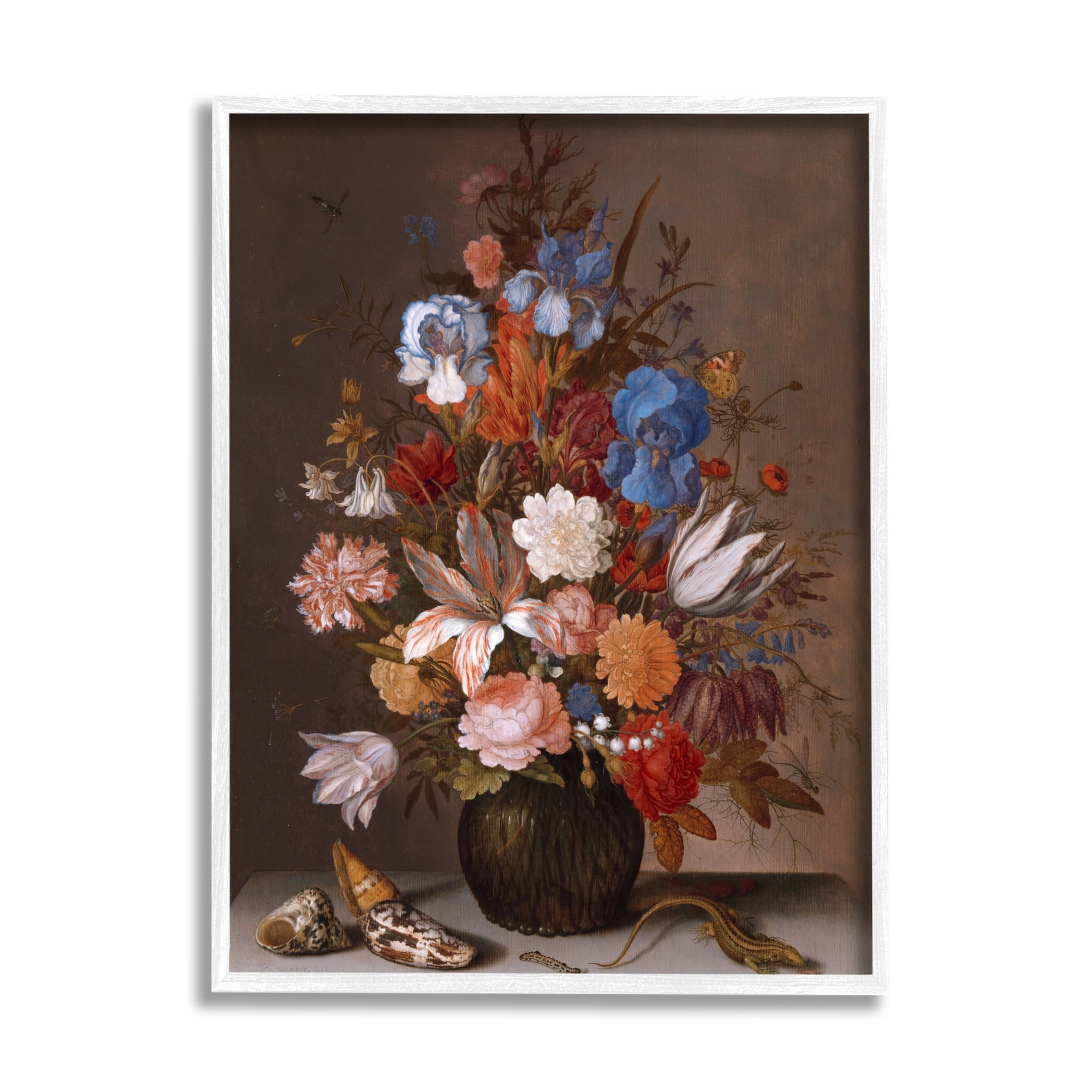 Stupell Industries Still Life with Flowers Balthasar van der Ast Painting Painting White Framed Art Print Wall Art, Design by one1000paintings