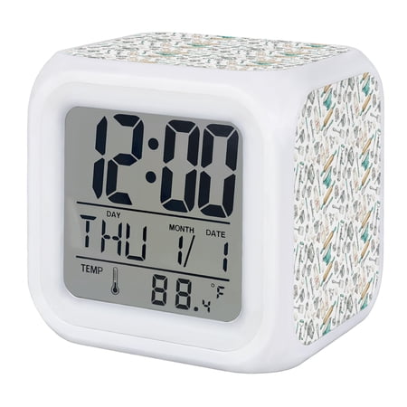 Farmhouse Country Digital Alarm Clock for Bedrooms,Smart LED Alarm Clock with 7 Color Changing Night Light,Modern Rustic Prints Teal Grey Silent Wake Up Clocks for Sleep Study 3.2x3.2