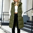 thumbnail image 5 of Karymi Cute Tops for Women Solid Long Hooded Puffer Vest, Sleeveless Drawstring Collar Zip Up Snap Button Quilted Waistcoat, Warm Cotton Coat with Side Pockets, 5 of 7