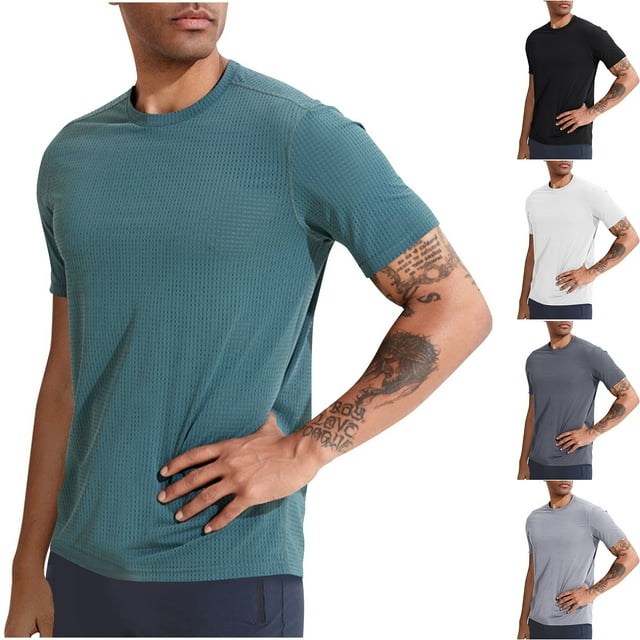 Gspmoly T-Shirts pour Hommes, Haut Décontracté Uni à Col Rond en Maille Ajourée à Manches Courtes pour Homme Haut jusqu'à 70 % de Rabais
