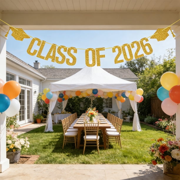 Pancarta de Graduación con Letras de "Clase De" y Decoraciones de Birrete, Decoraciones de Fiesta en Papel Negro y Dorado, 3 M (118 pulgadas) para Celebraciones de Graduación