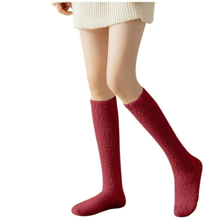 LARUYEKO Coral Velvet Calf Socks for Women in Autumn and Winter Plus Velvet Thickened Home Floor Sleeping Confinement Warm Winter Stockings Dolls Lingerie Footlocker I Heart Raves Sequin Compression