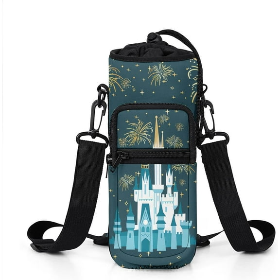 Water Bottle Carrier Holder Sling Bag Sleeve 32 Oz Crossbody Water Bottle Case Cover with Strap Pockets for Travelling Hiking Camping, 5''''x10'''', Black-1