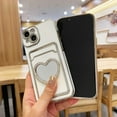 thumbnail image 6 of Plating Wallet for iPhone 13 Case, Plating Love Heart Mirror Card Holder Camera Protection Luxury Cover + 2* Screen Protector, Card Slot Case Elegant iPhone 13 Phone Case -White, 6 of 12
