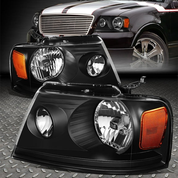 NUVISION for 04-08 Ford F150 Lincoln Mark LT OE Style Headlights Head Lamps Black/Amber