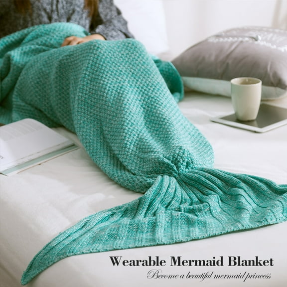 Wearable Mermaid Blanket Cute Knitted Fish Tail Sofa Cover Blankets Casual Dress Up Bluey Warm Feet Bedspread Throw Blanket